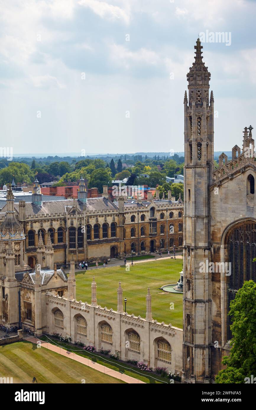 The view of the chapel and the front court of King’s College from the tower of St Mary the Great church. Cambridge. England Stock Photo