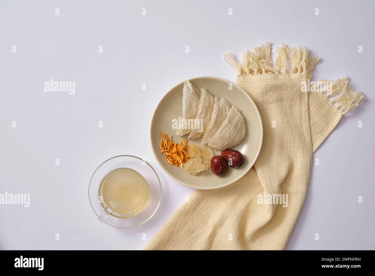 Dish of edible bird’s nest, jujube (ziziphus jujuba), cordyceps