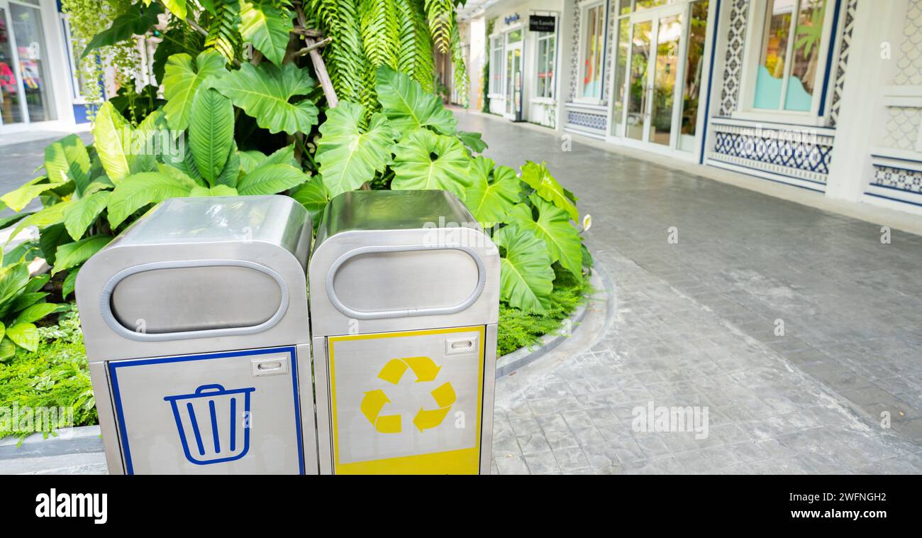 Public area trash bins for sustainable waste management. Sustainable