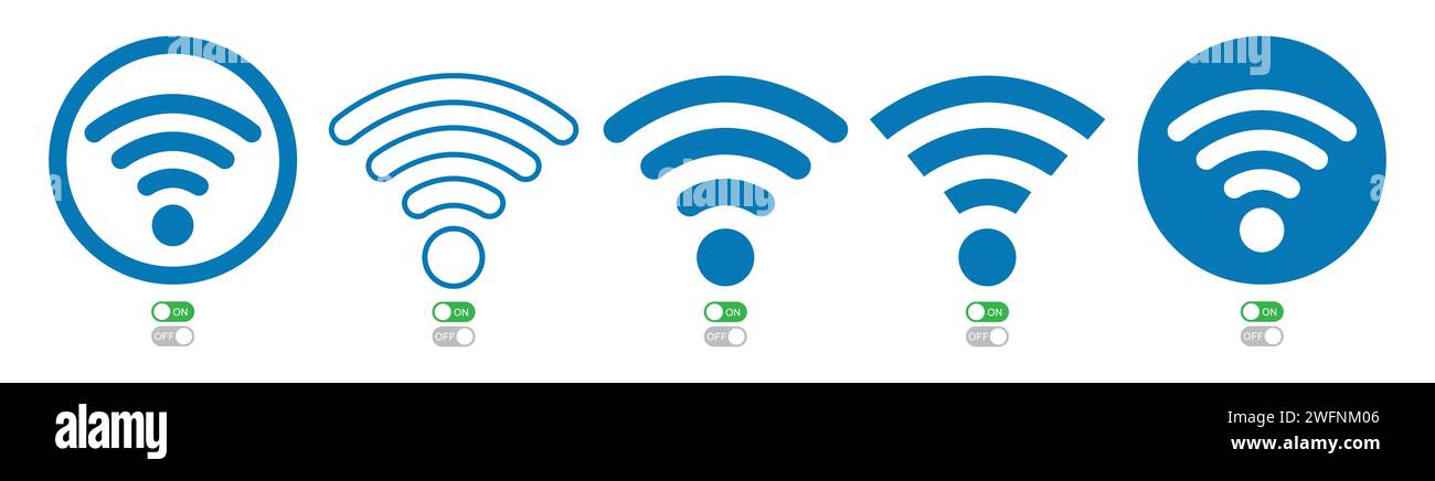 Wifi icons on white background with on and off toggles. Vector file ...