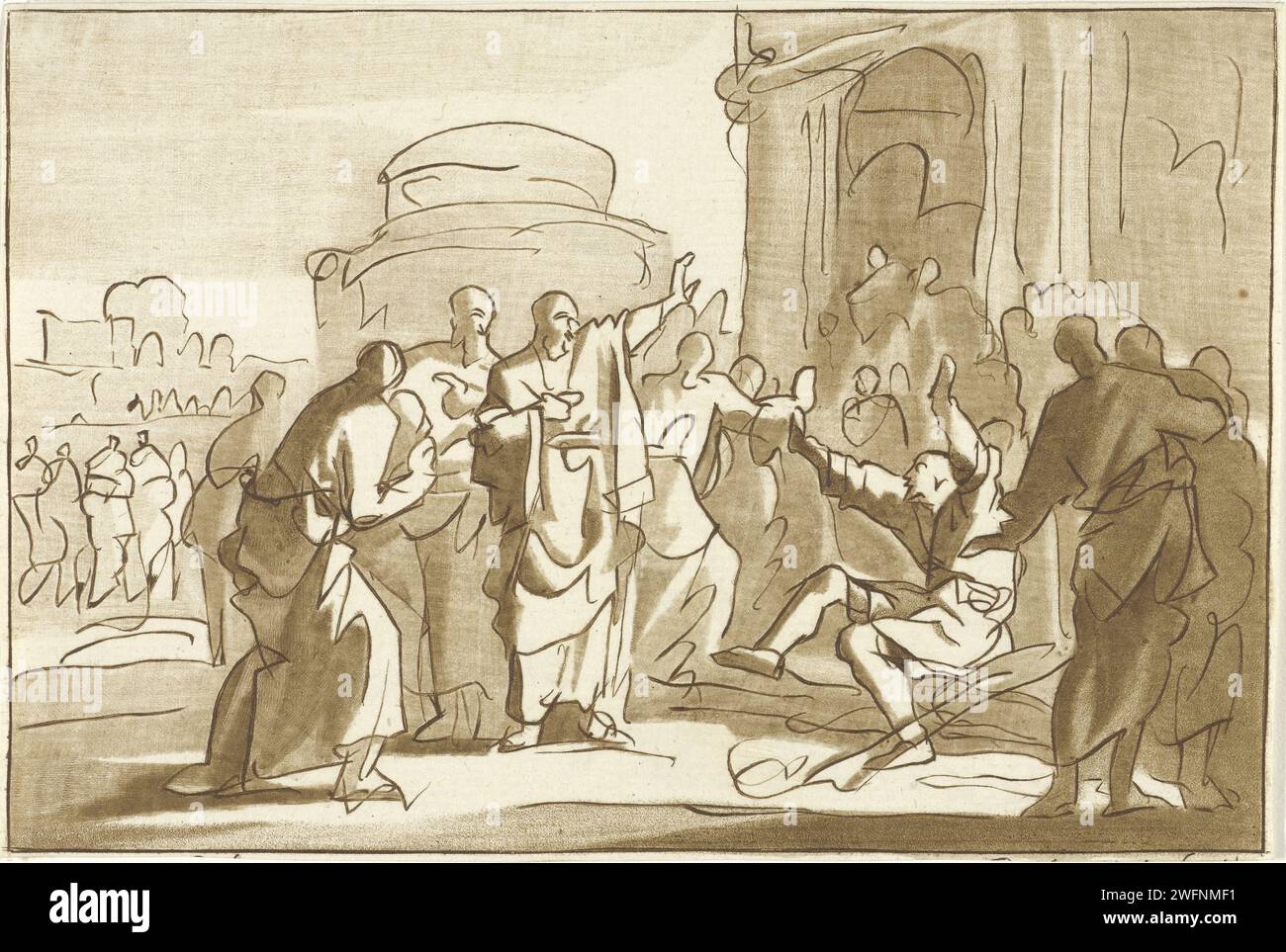 Peter and John heal a paralyzed man at the temple gate, Benjamin ...