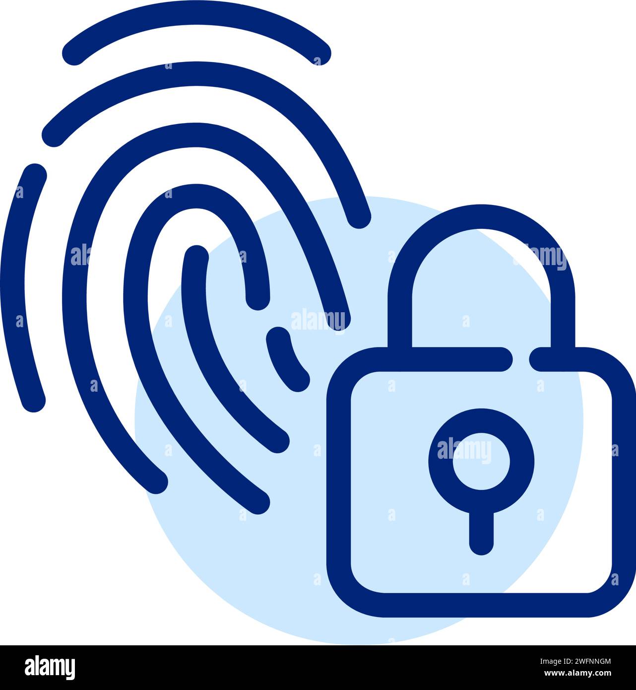 Biometric data security. Fingerprint and lock symbol. Pixel perfect, editable stroke Stock Vector