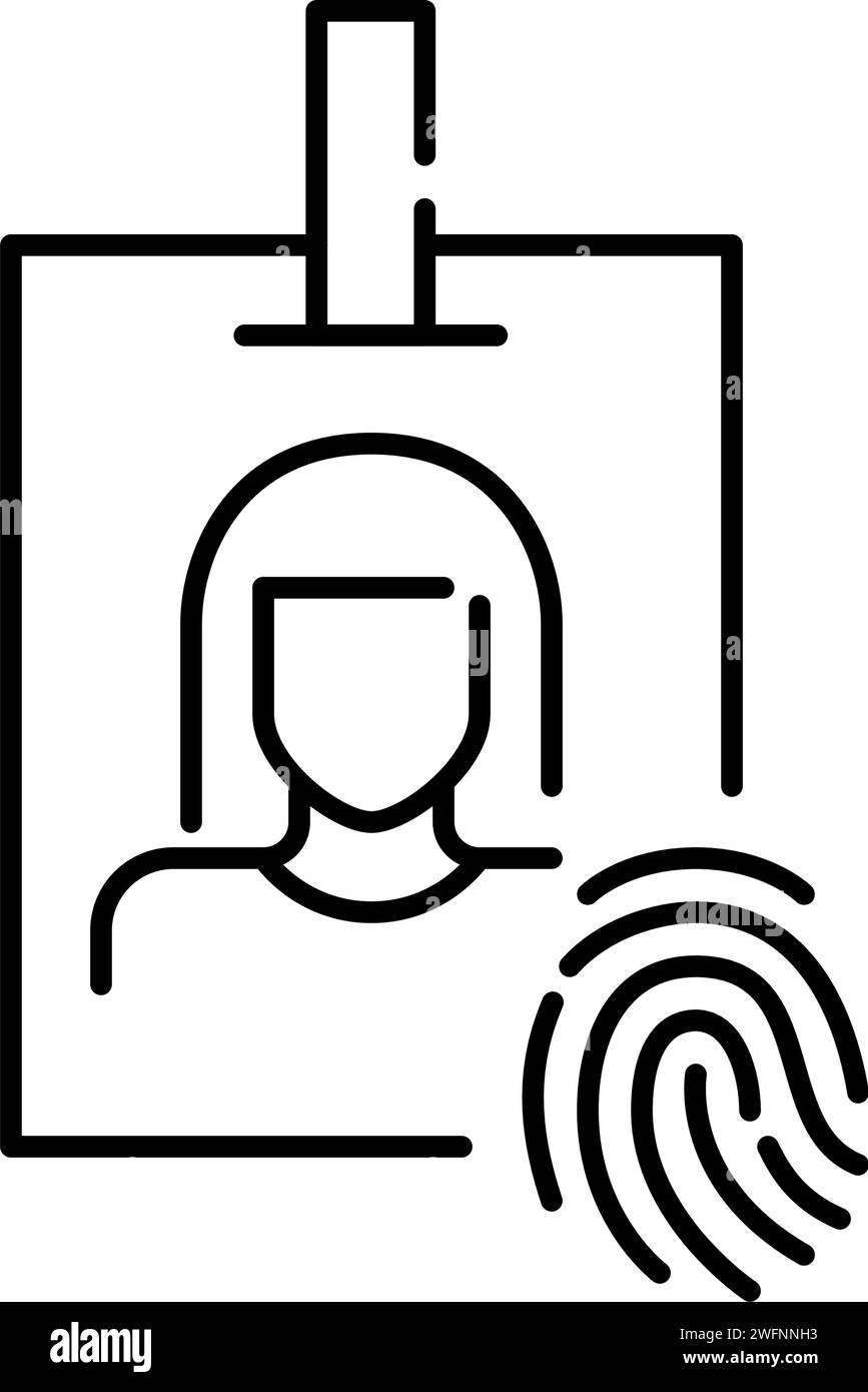 Identity verification Icon. fingerprint on an identity card with woman picture. Role of biometric data in identification Stock Vector