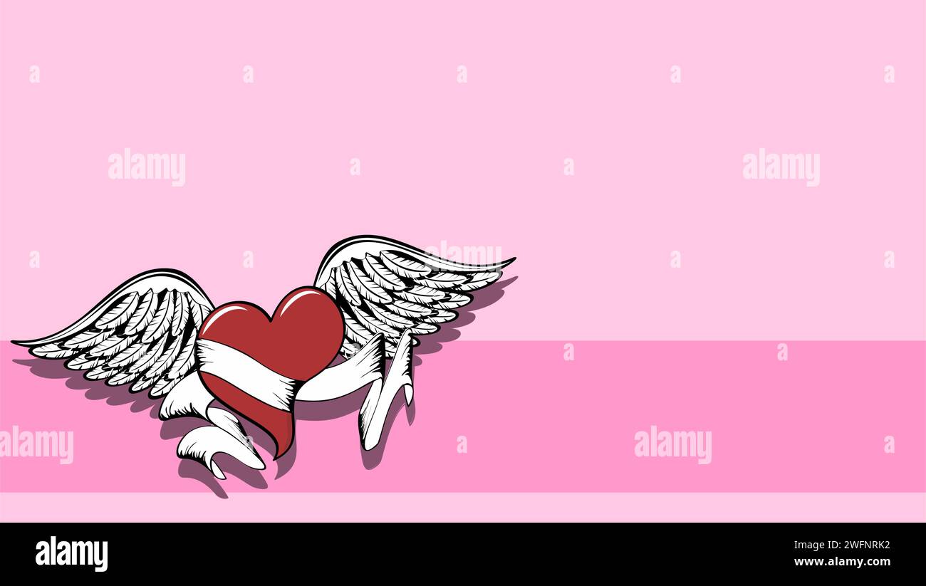 winged heart tattoo background postal card in vector format Stock Vector