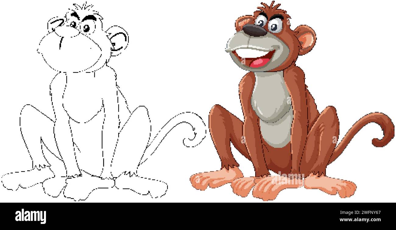 Vector graphic of a monkey, sketched and colored versions Stock Vector ...