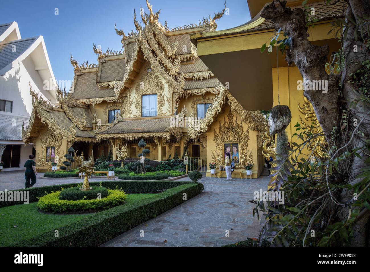 Chiang Rai, Thailand. 19th Jan, 2024. A view of the Golden building toilet at the White Temple. The "Wat Rong Khun" most commonly known as the "White Temple" was designed and constructed by famous Thai artist Chalermchai Kositpipat and opened to visitors in 1997. The Temple attracts a large number of visitors daily, both locals and tourists which makes it the number 1 attraction in Chiang Rai, Northern Thailand. Credit: SOPA Images Limited/Alamy Live News Stock Photo