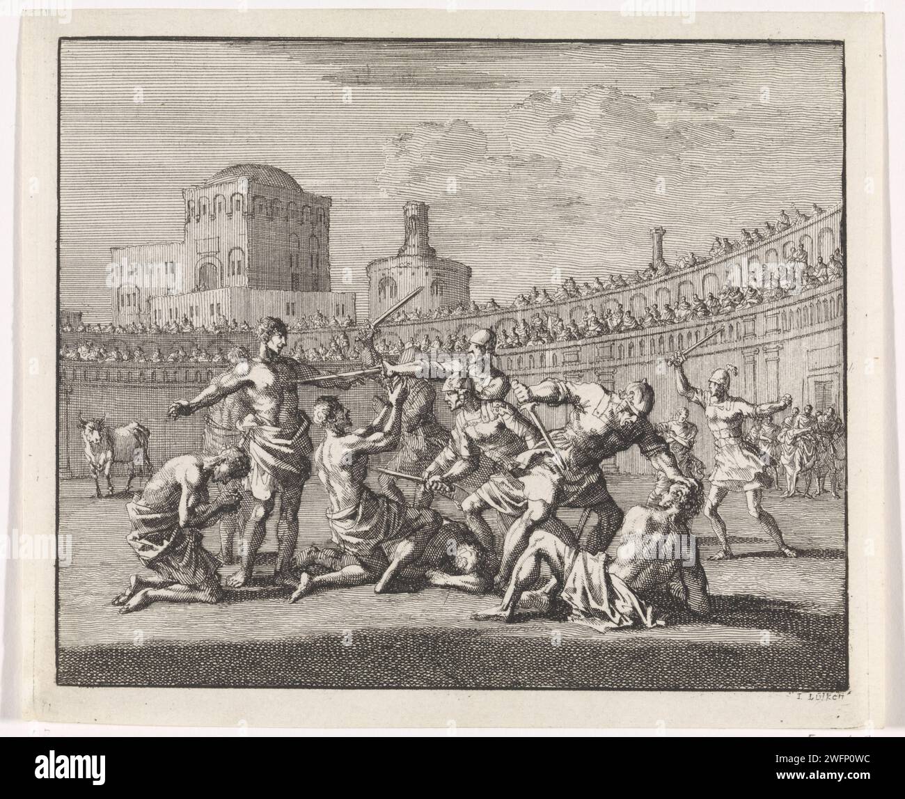 Early Christian martyrs are slaughtered in an arena, Jan Luyken, 1701 ...