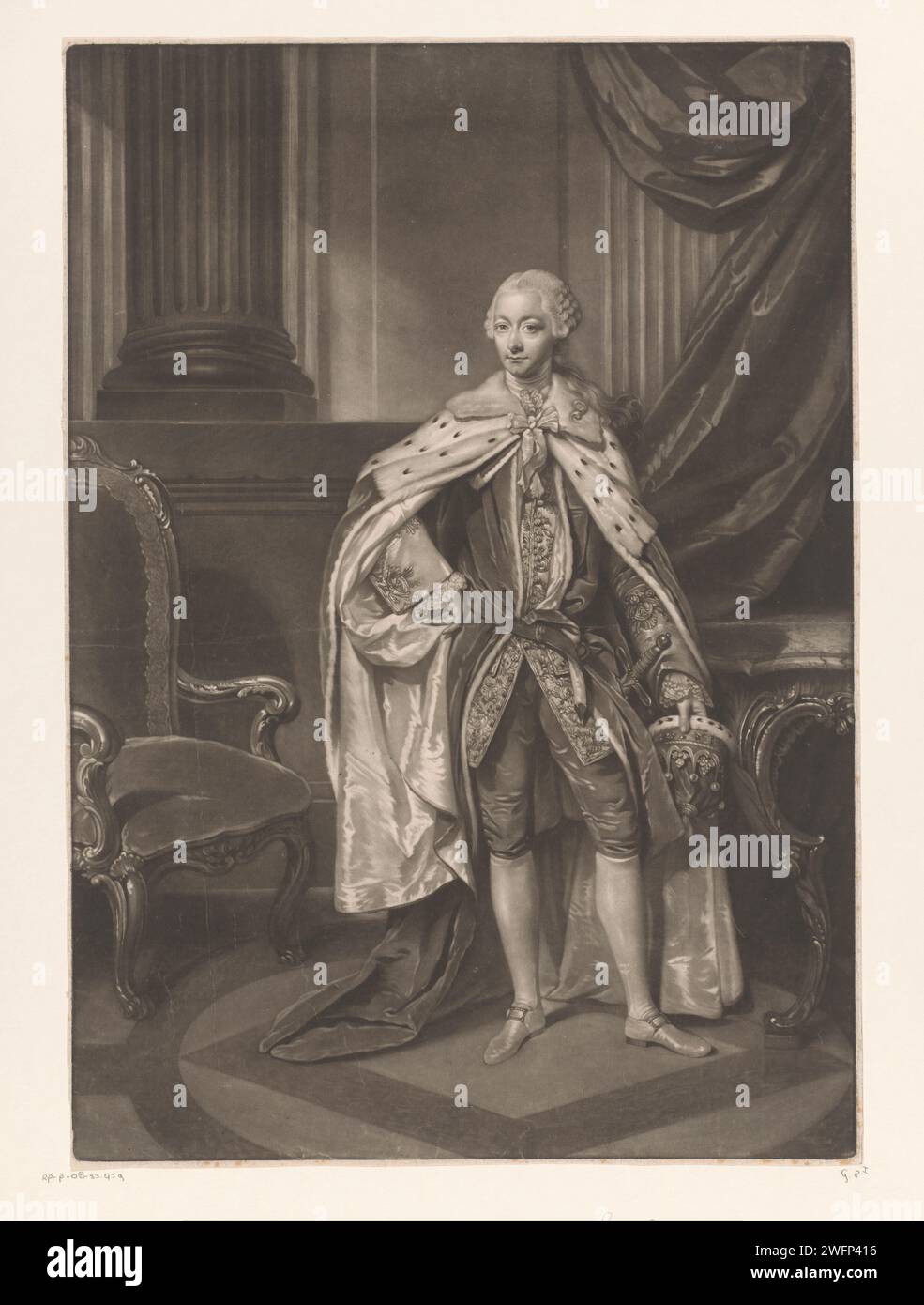 Portret van George William Hervey, James Watson (prentmaker), after Johann Zoffany, 1759 - 1770 print  London paper  historical persons. coronet Stock Photo