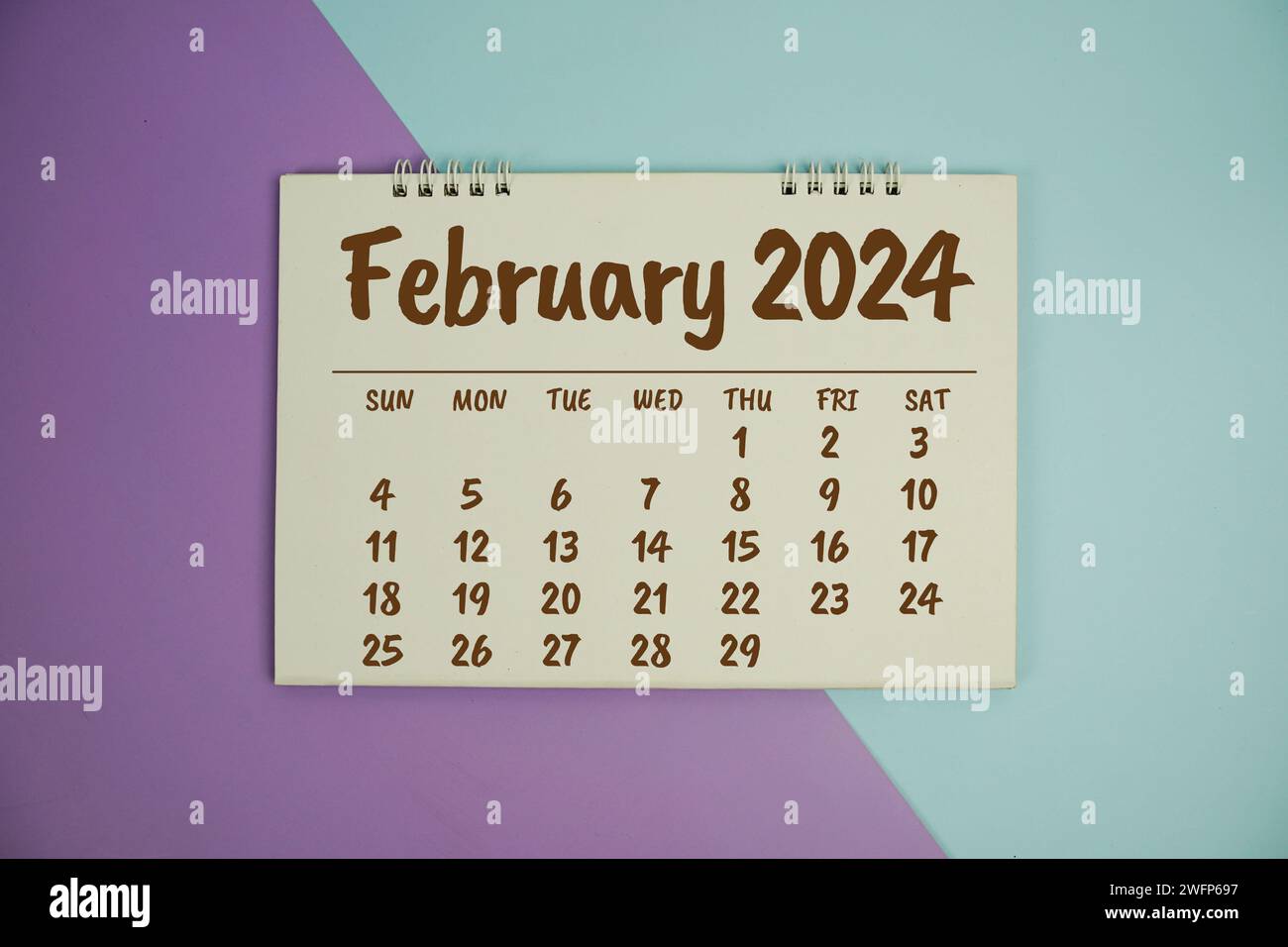 February 2024 annual monthly desk calendar for planning and management