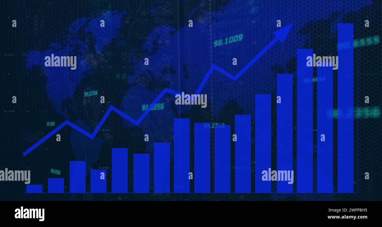 Image of data processing and statistics over world map Stock Photo - Alamy