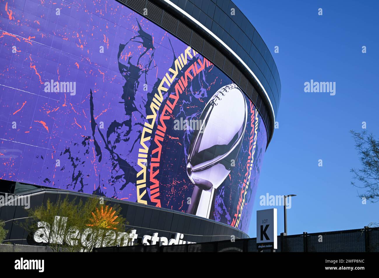 General overall view of Allegiant Stadium as crews get it ready to host