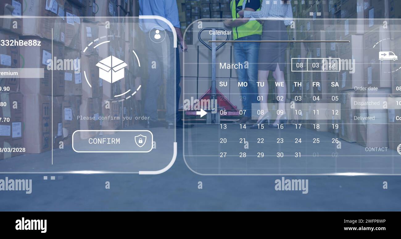 Image of data processing on screens over diverse people working in ...