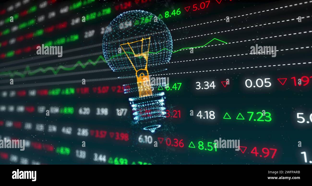 Image of light bulb and financial data processing Stock Photo - Alamy