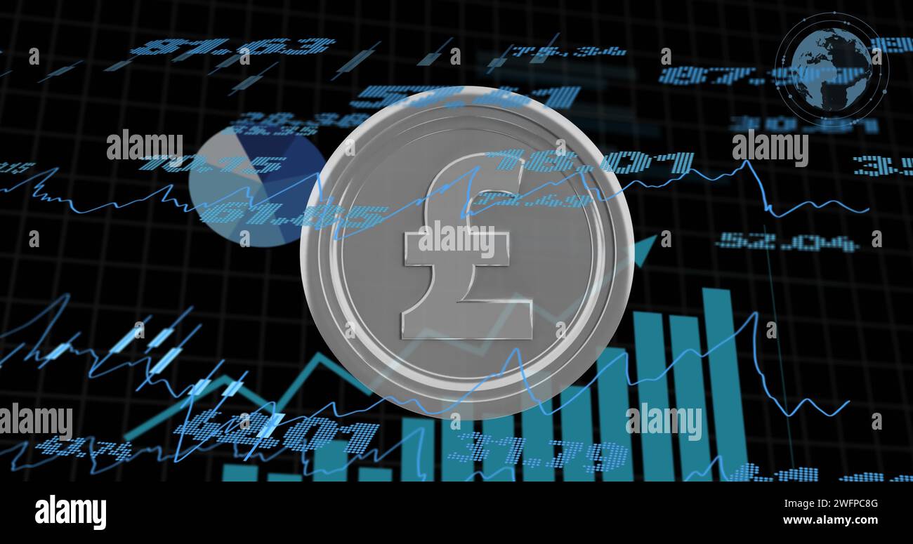 Image of financial data processing over british pound coin Stock Photo ...