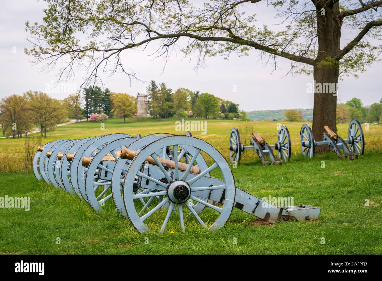 Some Replica cannons at Valley Forge National Historical Park, Revolutionary War encampment, northwest of Philadelphia, in Pennsylvania, USA Stock Photo