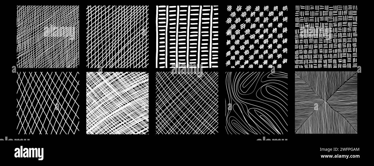 Line texture set with different hand drawn patterns. Vector scribble ...
