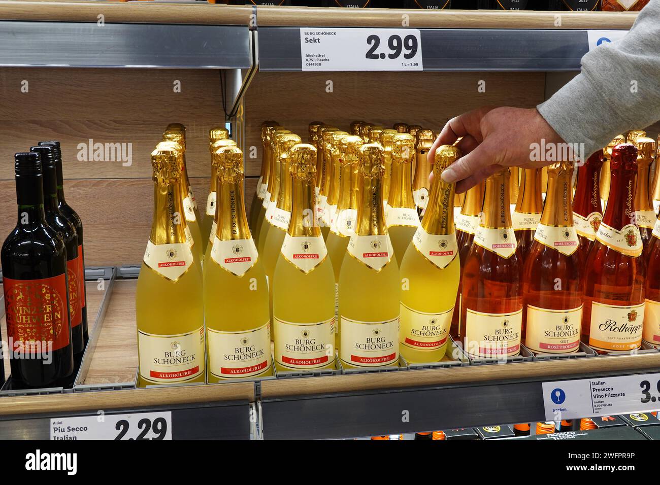 Alcohol free Sparkling wine in a store Stock Photo