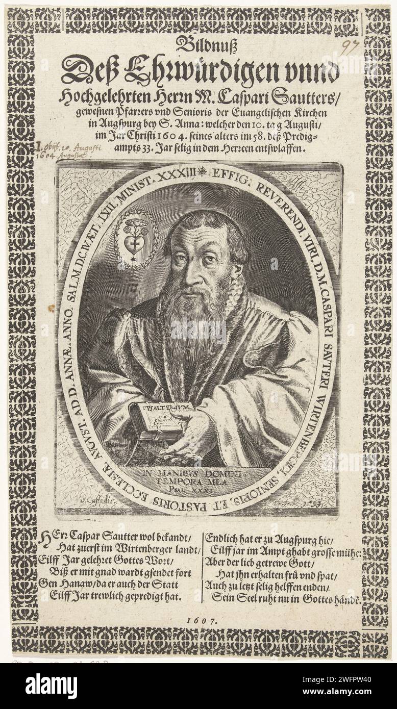 Pastor Dominicus Portrait of Pastor Kaspar Sautter, Dominicus Custos, 1607 print ...