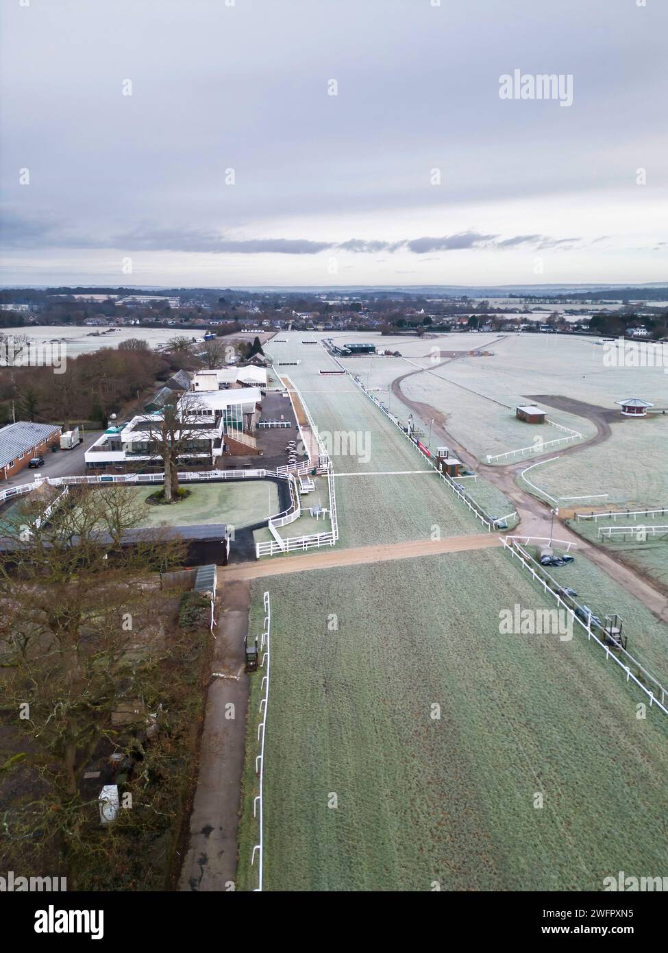 aerial view of the national hunt racecourse over hurdles in Plumpton East sussex Stock Photo