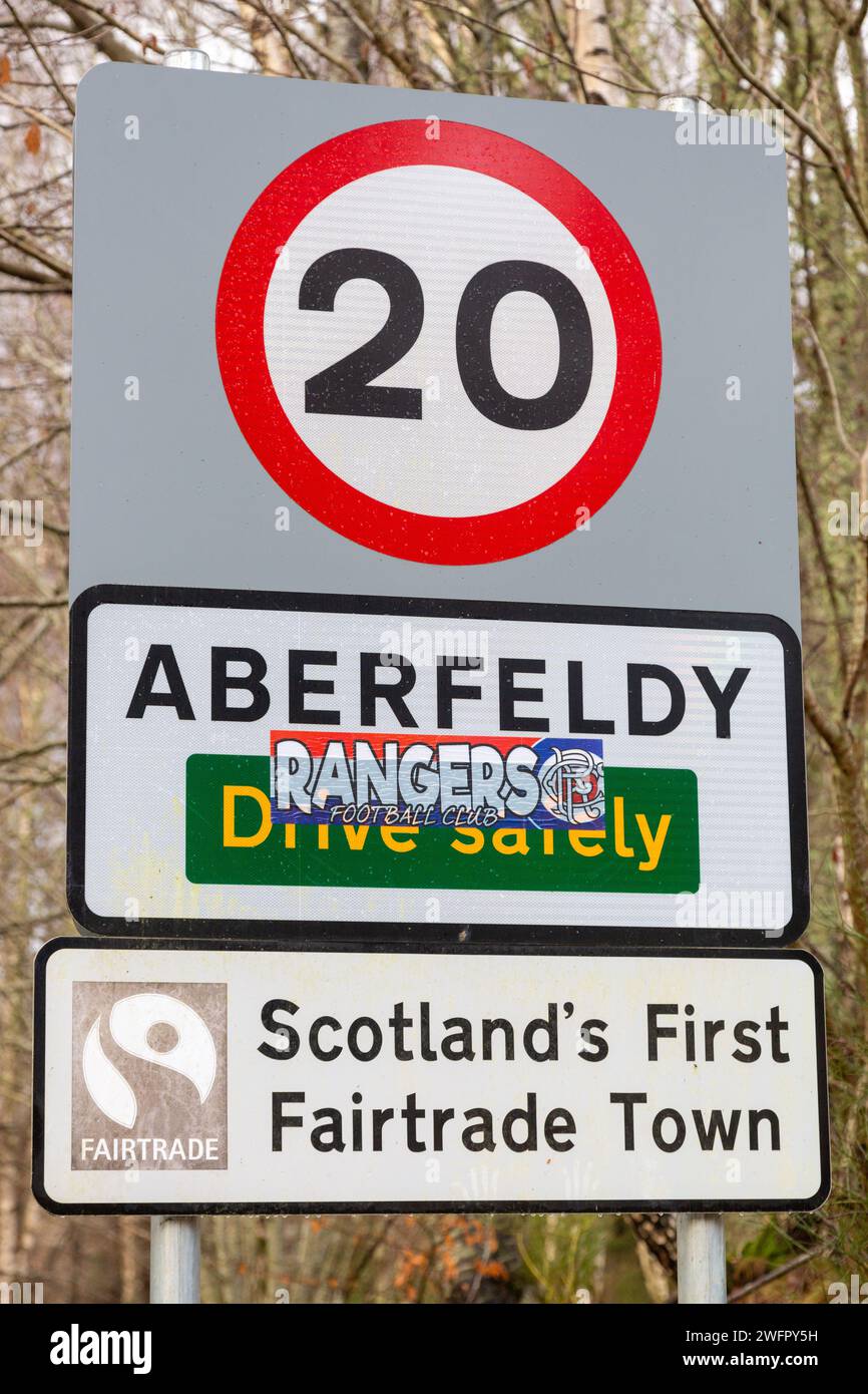 A 20 MPH road sign in Aberfeldy Scotland Stock Photo