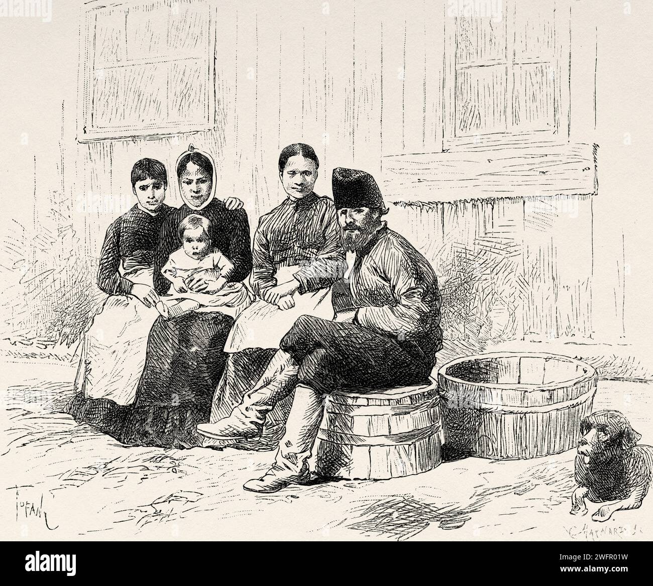 Natives of Kirpon bay, Newfoundland and Labrador, Canada. French Shore of the island of Newfoundland 1886 by Lieutenant Louis Koenig (1847-1920) Stock Photo