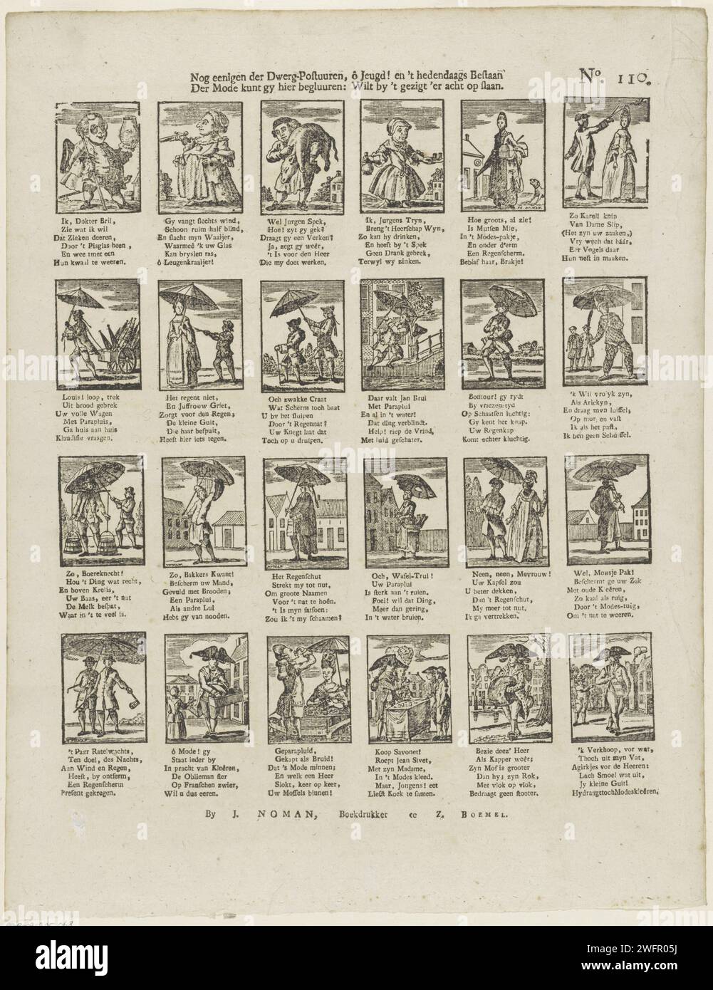 Some of the dwarf post hours, ô Youth! and the contemporary existence / Der Fashion you can see here: Want by 't Gezigt' eight, 1806 - 1830 print Cartoon on fashion with 24 performances of a men, women and caricature figures with parasols. A six -line verse under each image. Numbered at the top right: No. 110. Publisher: Zaltbommelprint Maker: Netherlands paper letterpress printing fashion. fashion, clothing. parasol, sunshade. caricatures (human types). comedy Stock Photo