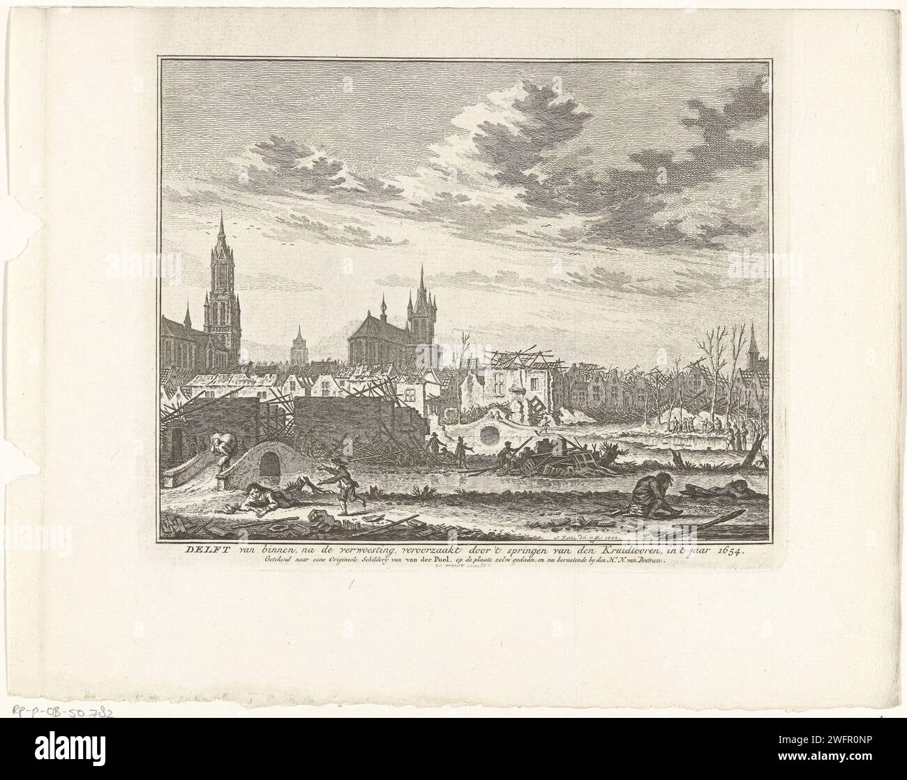 Delft after exploding the Kruittoren, 1654, Simon Fokke, After Egbert ...