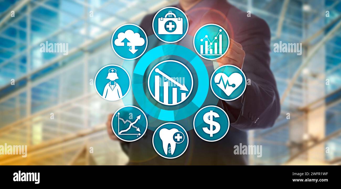 Unrecognizable data manager operating an analytics application designed to monitor healthcare cost reduction. Information technology concept for healt Stock Photo