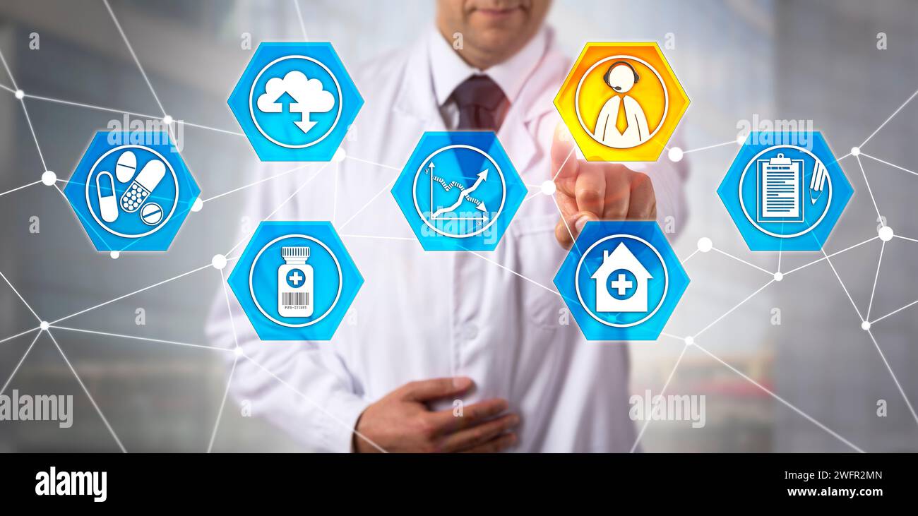 Unrecognizable male biomedical engineer using web-based interactive response technology to improve the efficiency of clinical trials. Pharmaceutical i Stock Photo