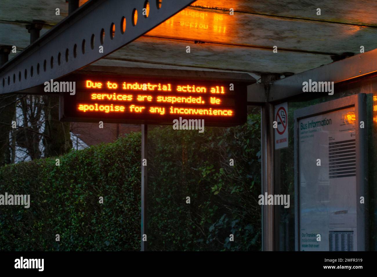 Belfast, United Kingdom, 01 02 2024, Translink workers across Northern Ireland take further industrial action Credit: HeadlineX/Alamy Stock Photo