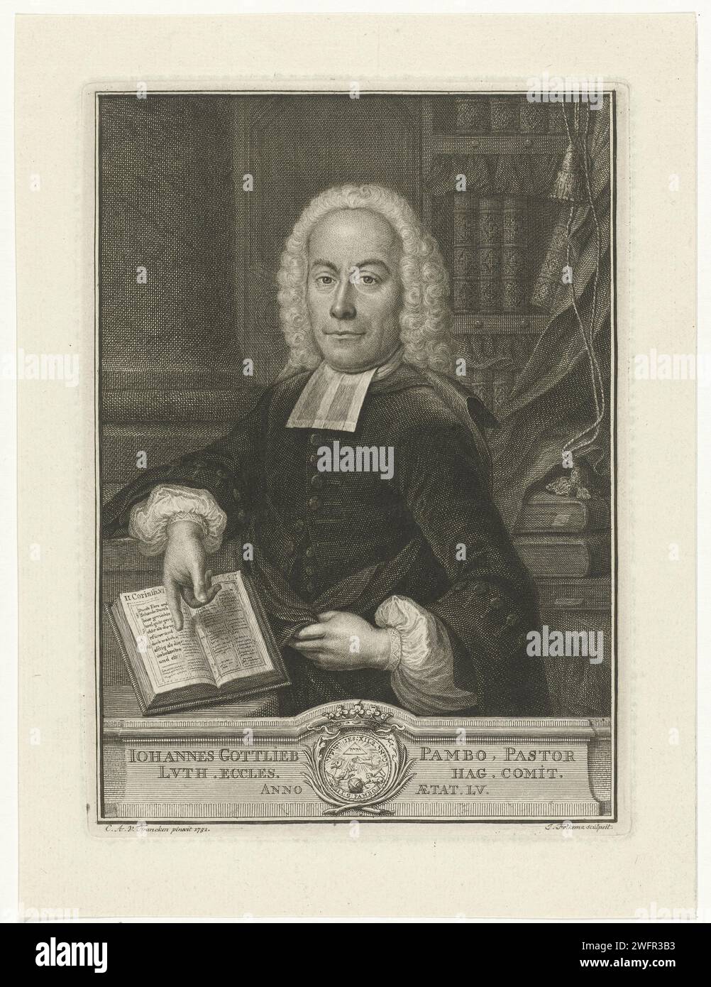 Portrait of Johann Gotlieb Pambo at the age of 55, Jacob Folkema, After ...