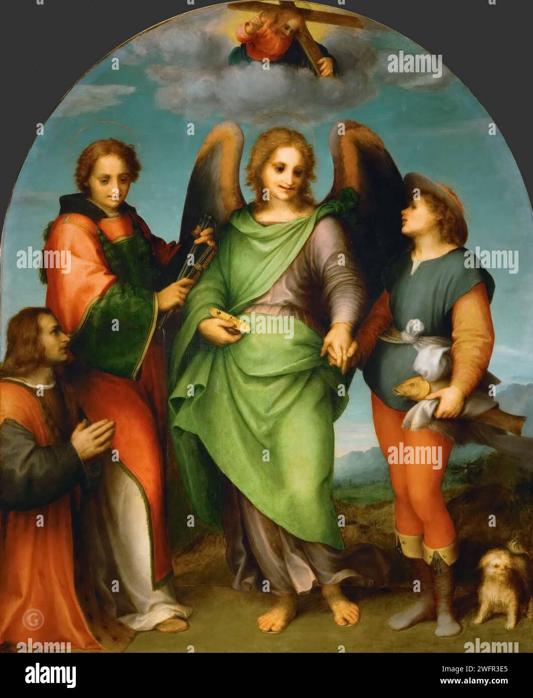 Andrea del Sarto (1486-1530) -- Archangel Raphael with Tobias, Saint Lawrence, and the Donor Leonardo di Lorenzo Morelli Stock Photo