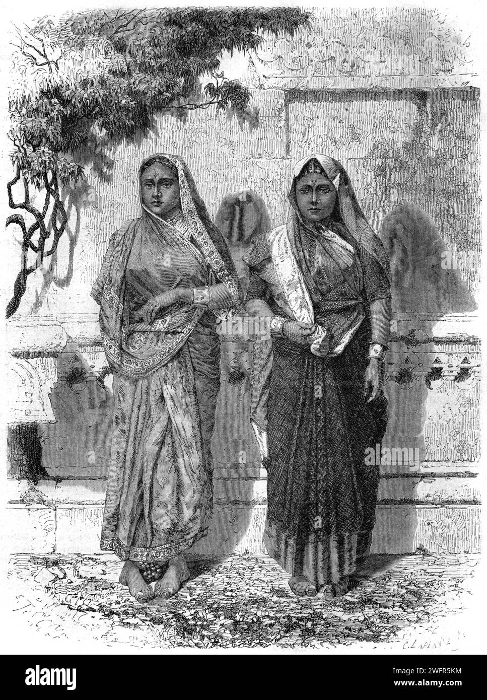Low Cast Hindu Women known as Untouchables or Dalit, in Bombay or Mumbai India. Vintage or Historic Engraving or Illustration 1863 Stock Photo