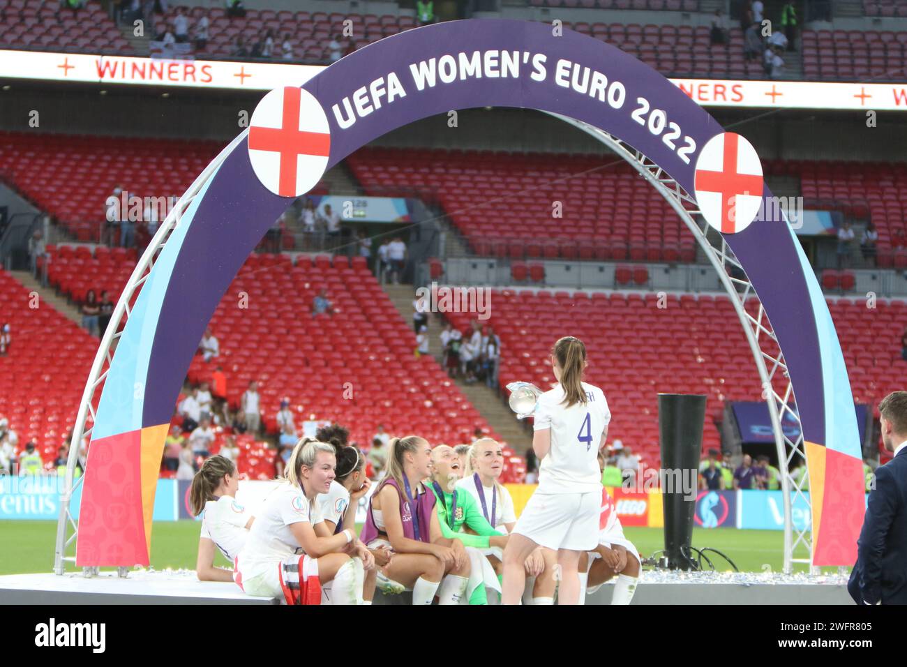 Keira Walsh holds trophy UEFA Women's Euro Final 2022 England v Germany at Wembley Stadium, London 31 July 2022 Stock Photo