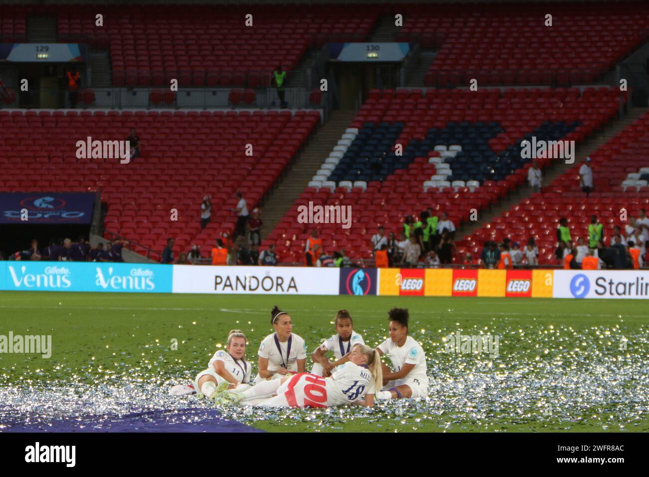 Lauren Hemp, Lucy Bronze, Nikita Parris, Chloe Kelly,Demi Stokes UEFA Women's Euro Final 2022 England v Germany Wembley Stadium, London 31 July 2022 Stock Photo