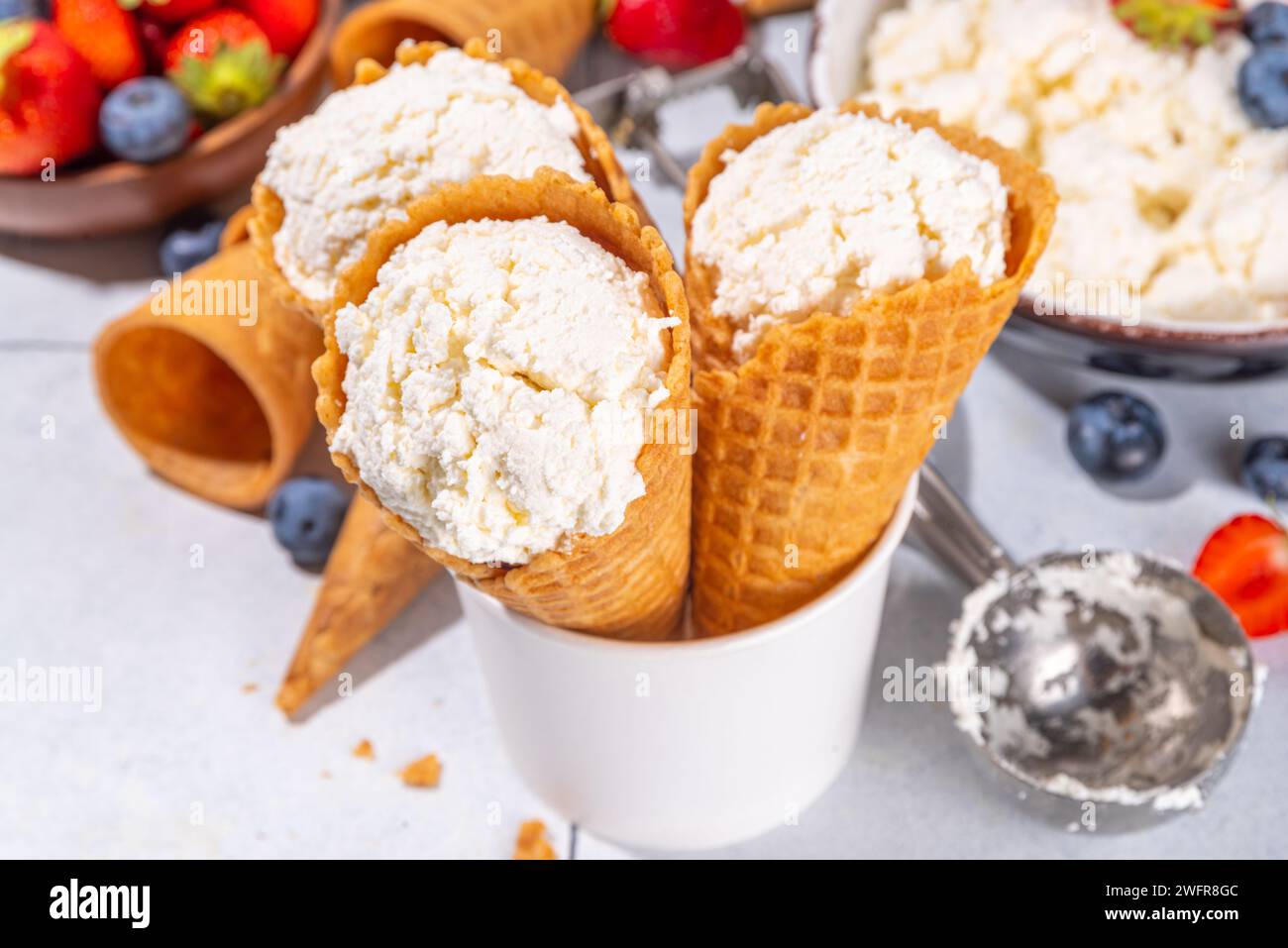 Cottage cheese ice cream, trendy white cottage cheese vanilla ice cream