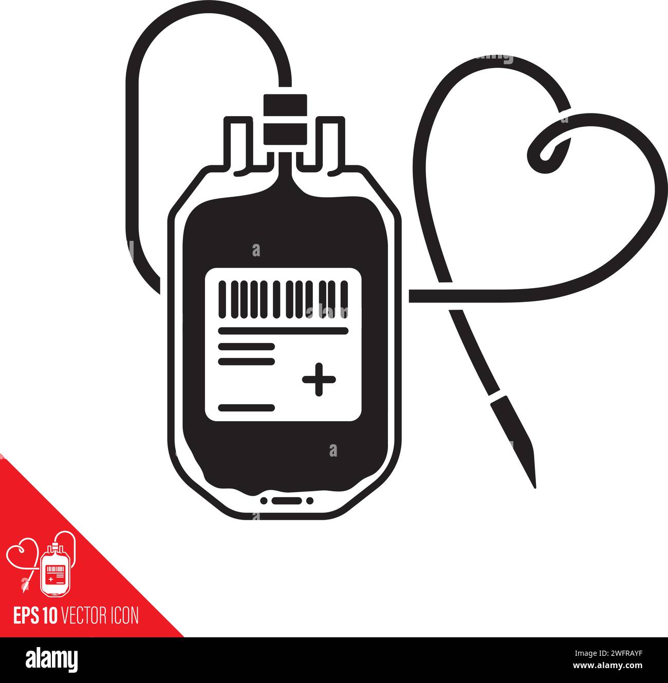 Filled Blood bag with heart shaped tube  vector glyph icon for World Blood Donor Day on June 14 Stock Vector