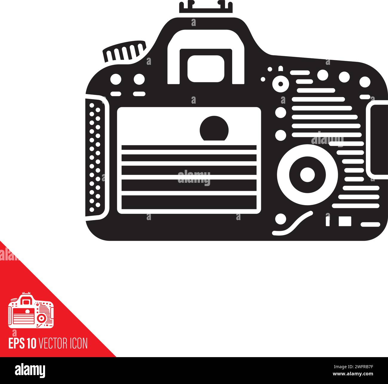 Rear view of DSLR camera with sunset in digital viewfinder vector glyph icon for World Nature Photography Day on June 15 Stock Vector