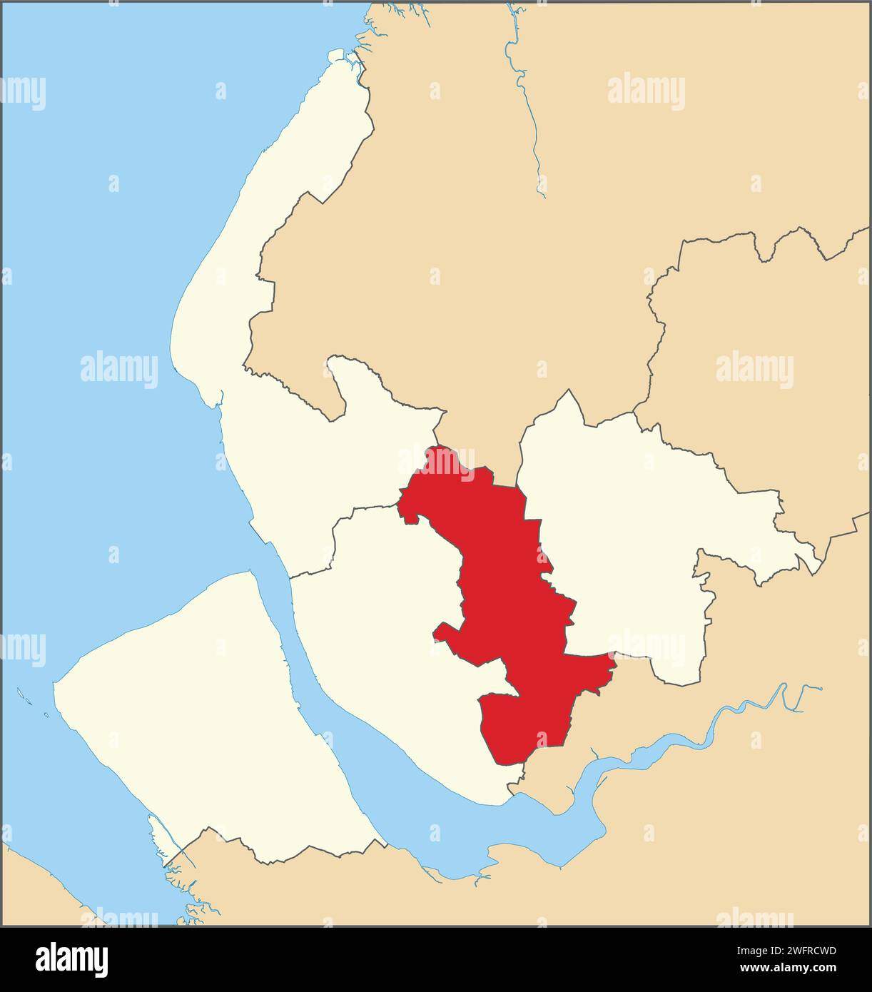 Red location map of the METROPOLITAN BOROUGH OF KNOWSLEY, MERSEYSIDE