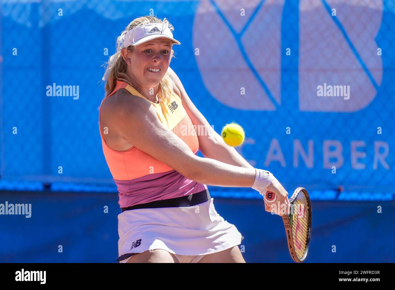 Elysia Bolton of Australia in action during Round 2 of the 2023 ITF W60 Canberra Claycourt International #1 tournament Stock Photo