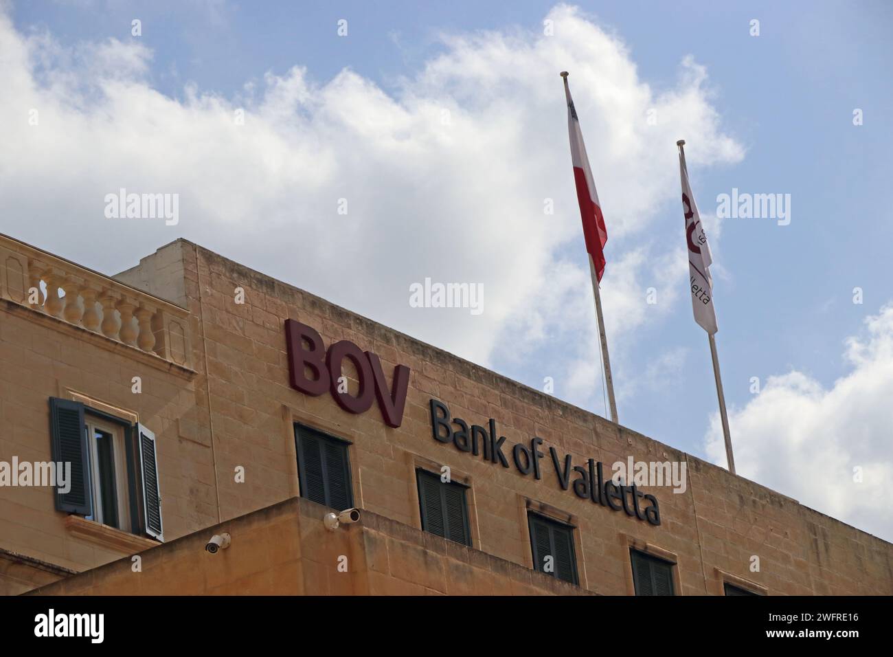 Sign over Bank of Valletta building, Valletta Stock Photo - Alamy
