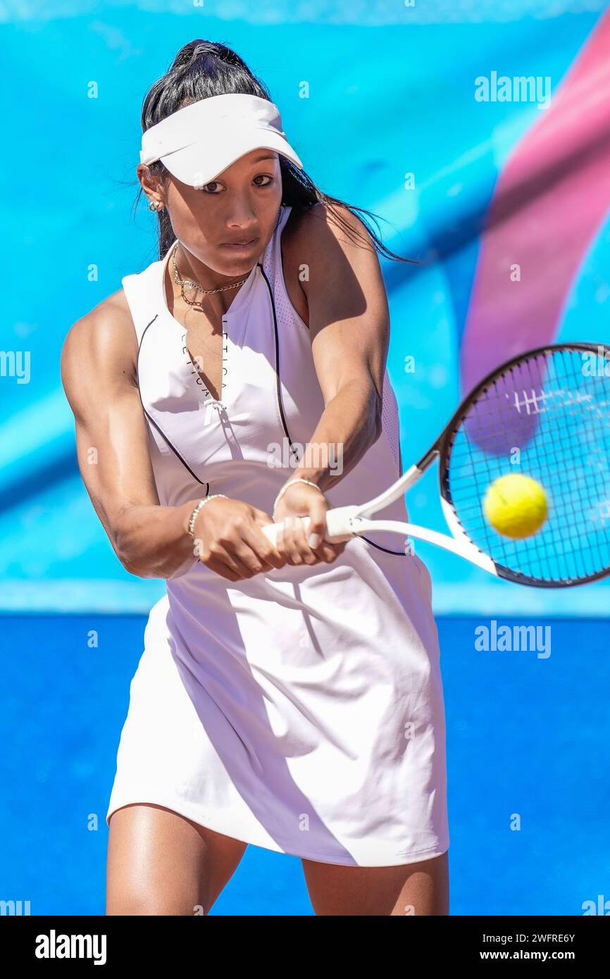 Priscilla Hon of Australia in action during the Quarter Finals of the 2023 ITF W60 Canberra Claycourt International #1 tournament Stock Photo