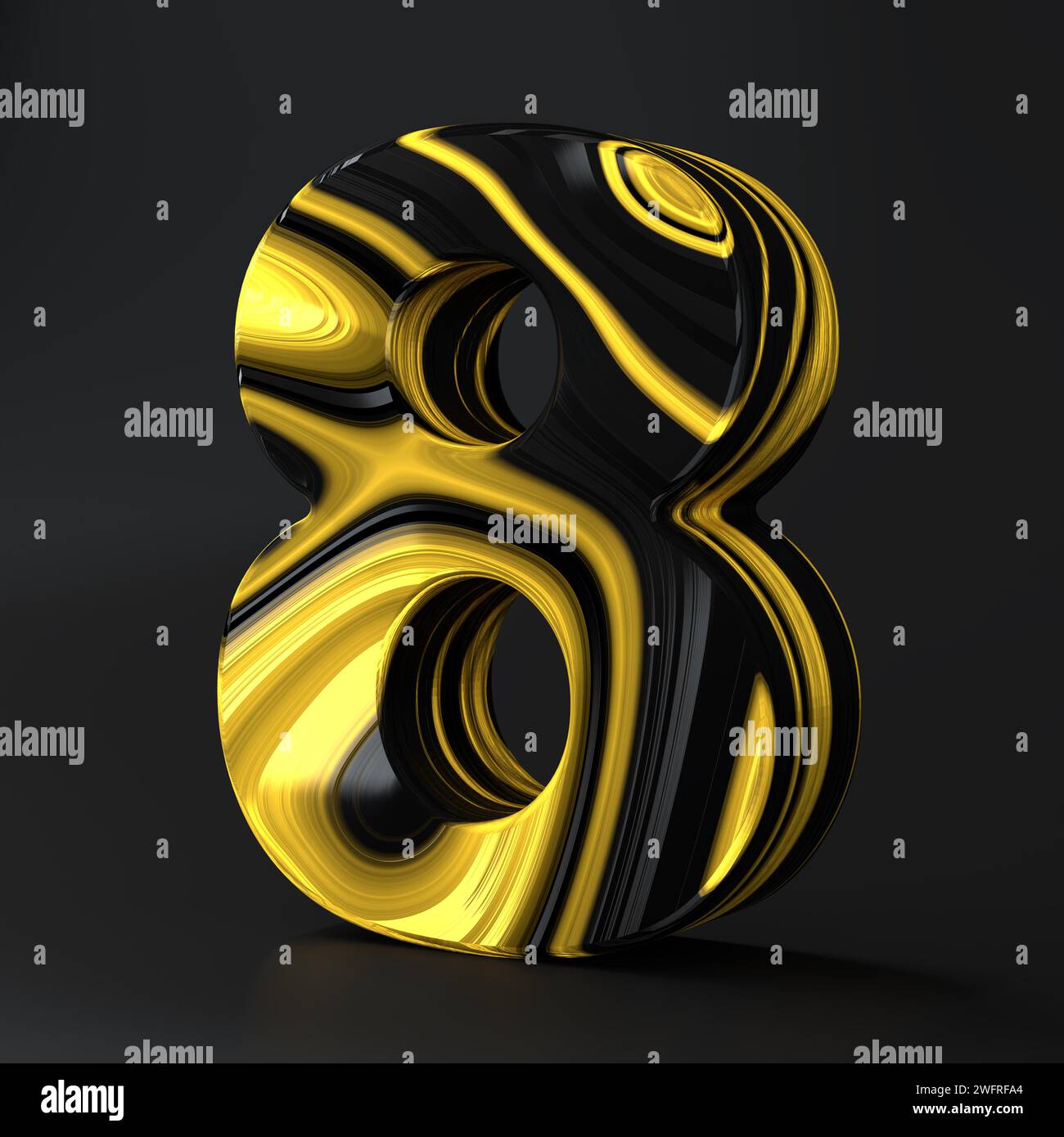 Luxury Black and Gold number eight texture symbol 8 background. Panoramic Marbling texture design Stock Photo