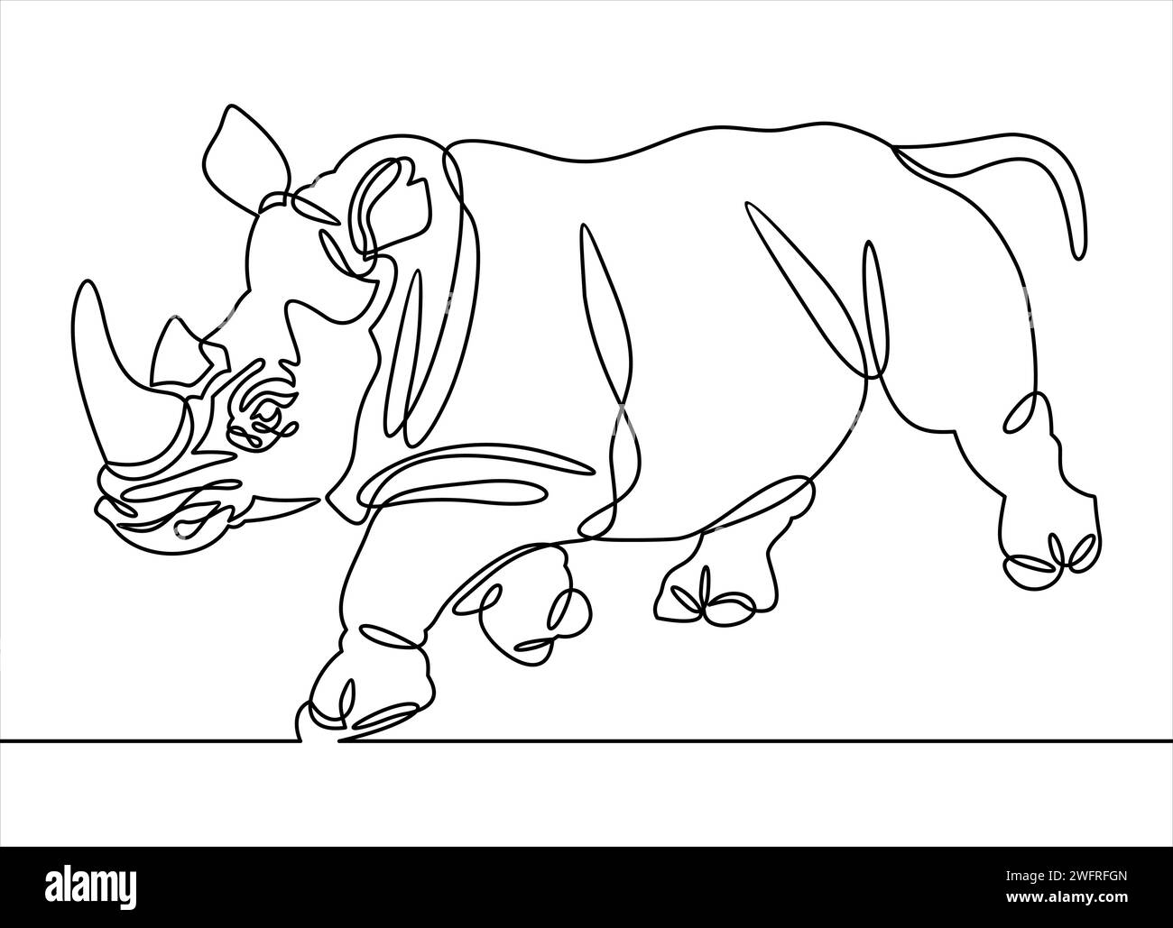Continuous line drawing of rhino. Stock Vector