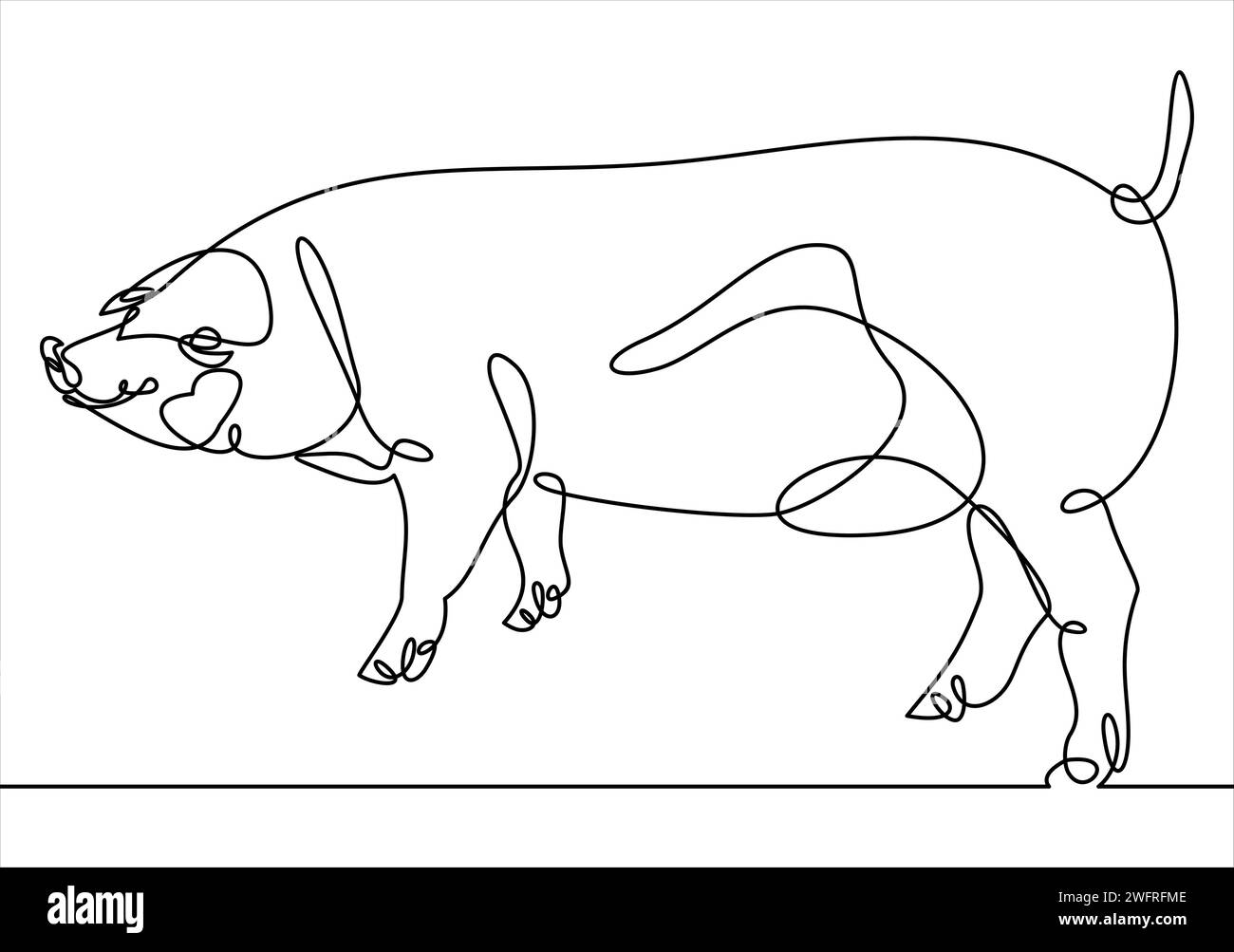 Pig. Continuous drawing with one line. Vector. Stock Vector