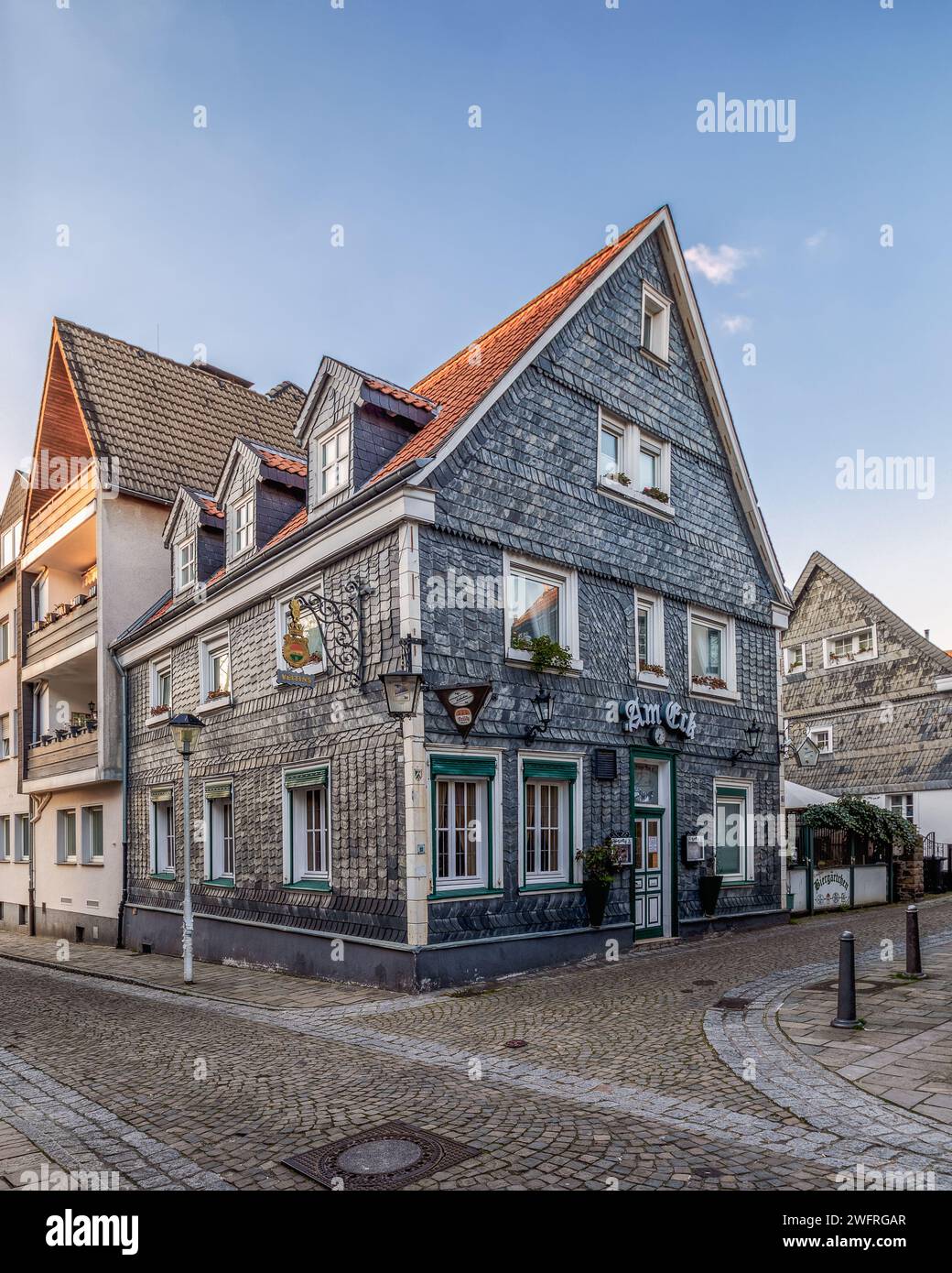Typical half-timbered downtown in Essen-Kettwig Stock Photo