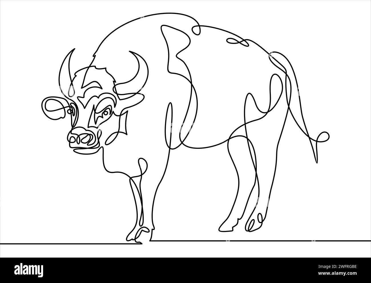 Continuous one line drawing style. Bull cow icon. Vector illustration. Stock Vector
