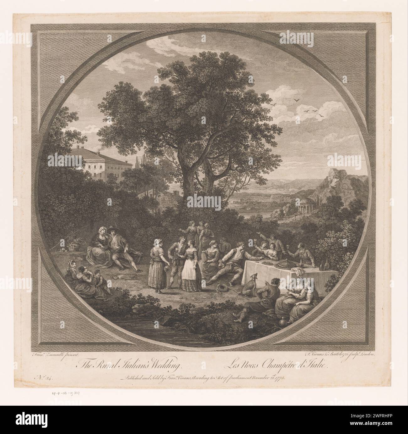 Italian landscape with farmer's wedding, François Vivares, after