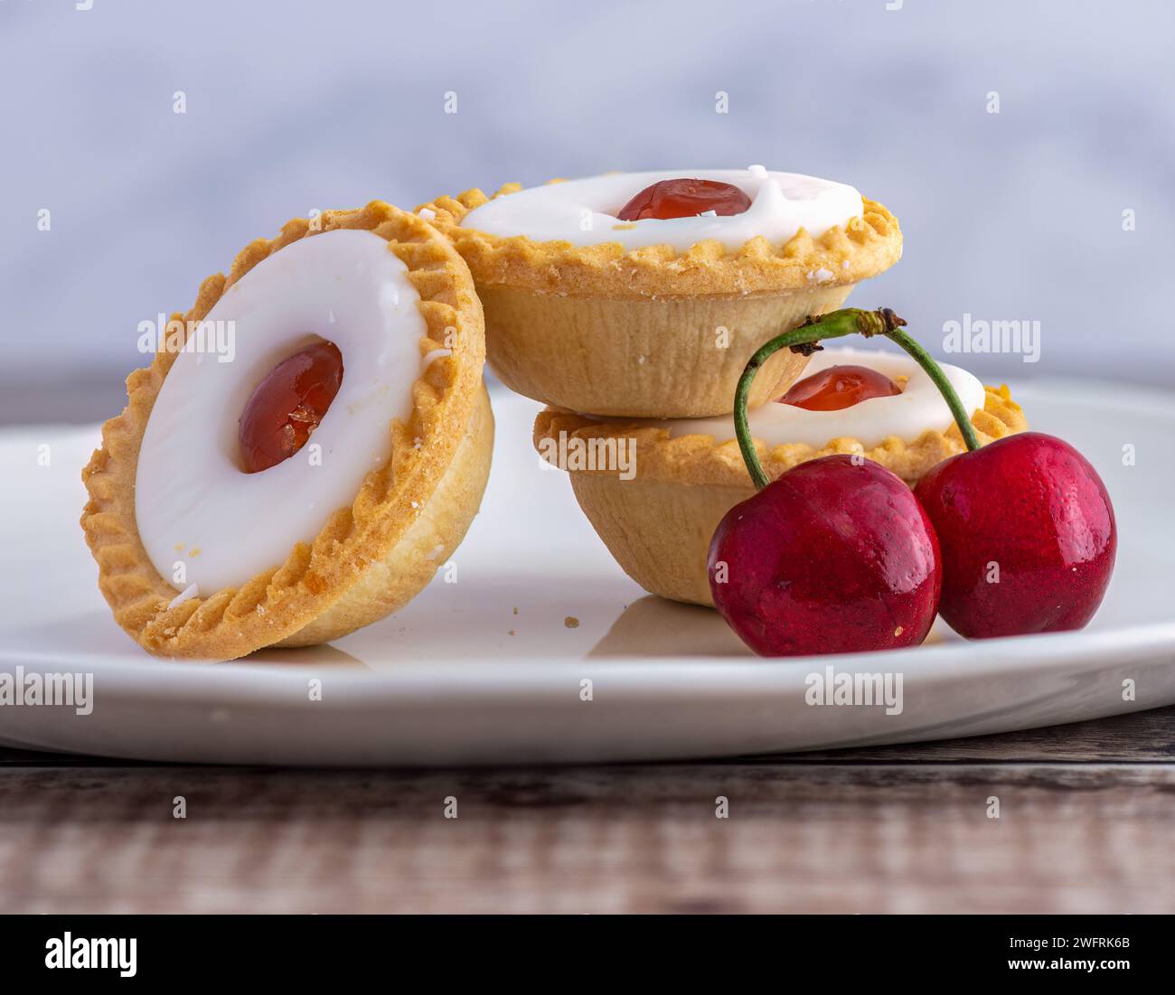 Bakewell Tarts and Cherries Stock Photo