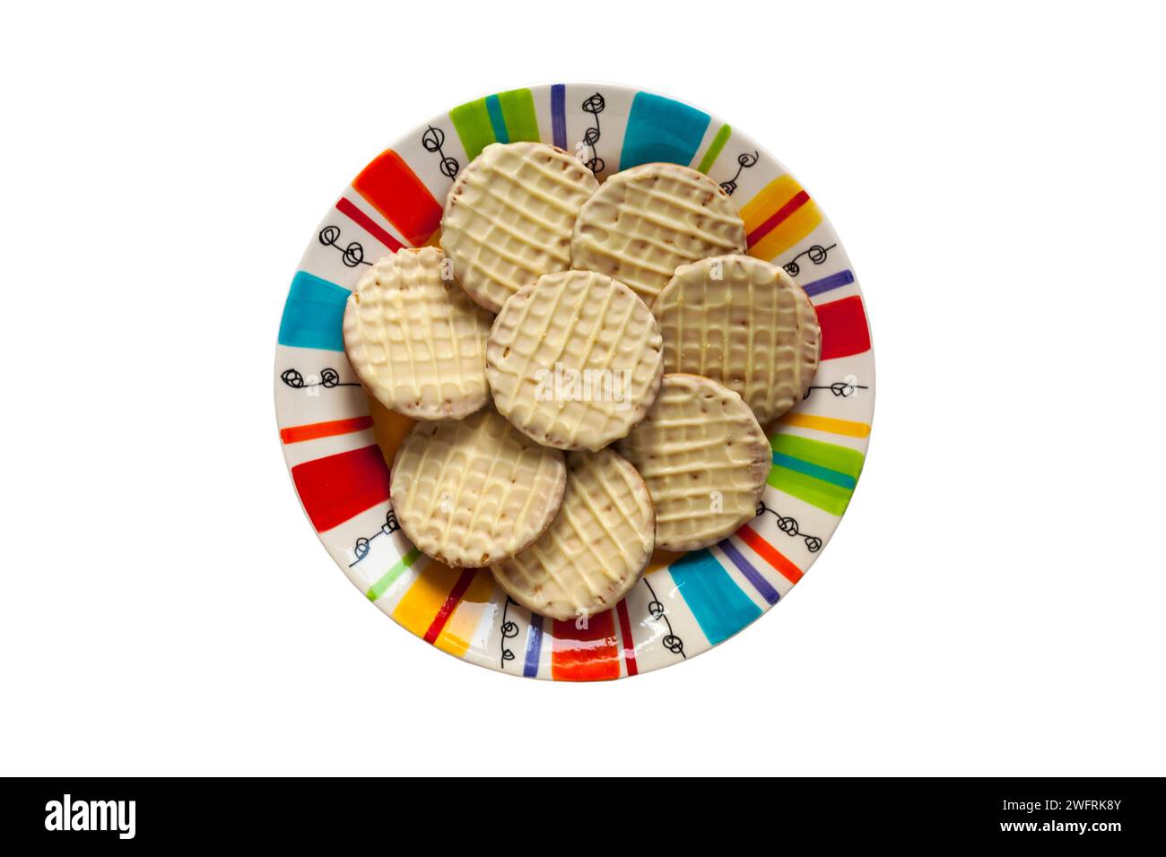 McVitie's Digestives White Chocolate biscuits on plate isolated on